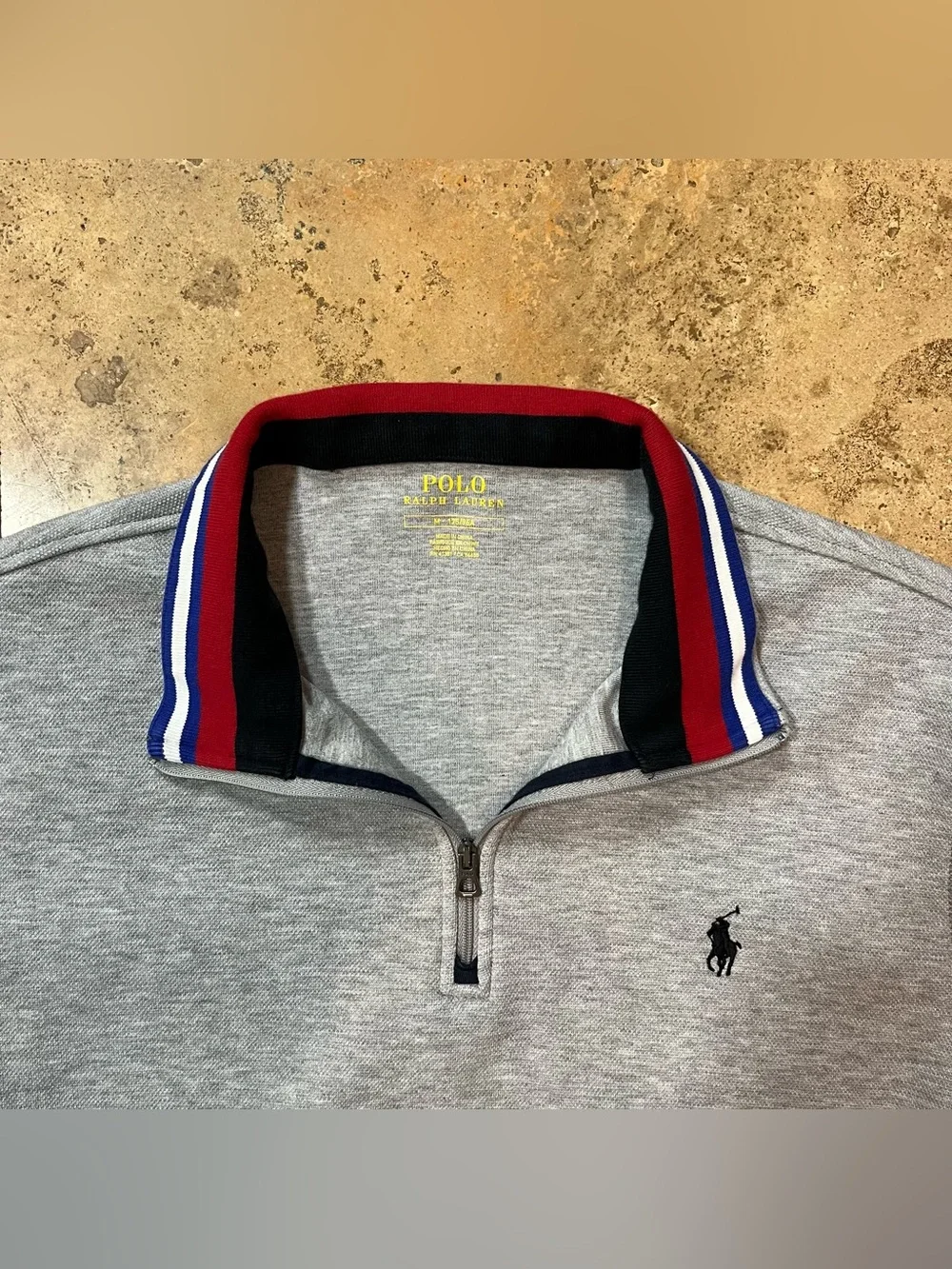 Polo Ralph Lauren Men’s Double Knit Tech 1/4 Zip Pullover Sweater Pockets Gray M